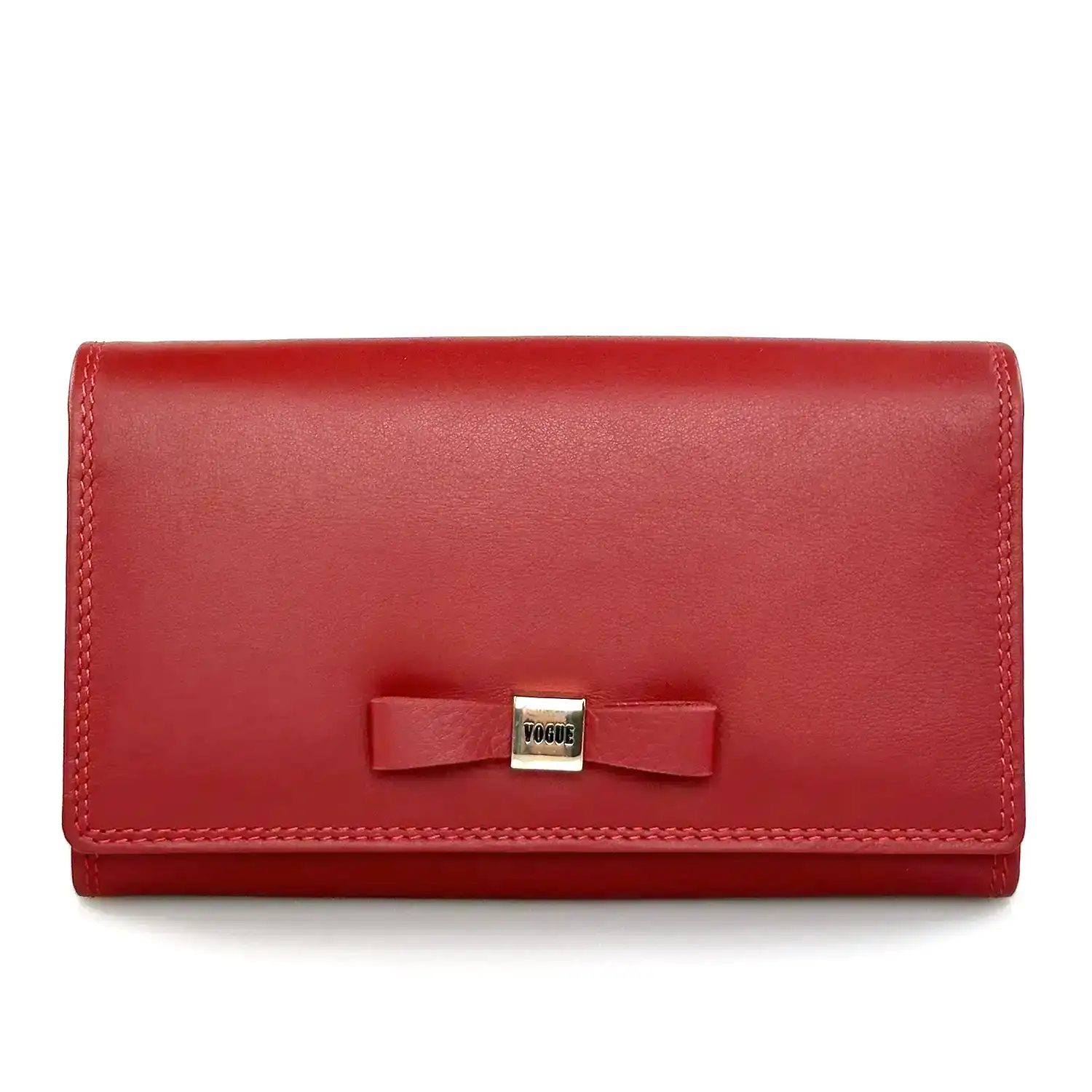 Μεγάλο γυναικείο δερμάτινο κόκκινο πορτοφόλι Vogue 008V με χρυσό λογότυπο
