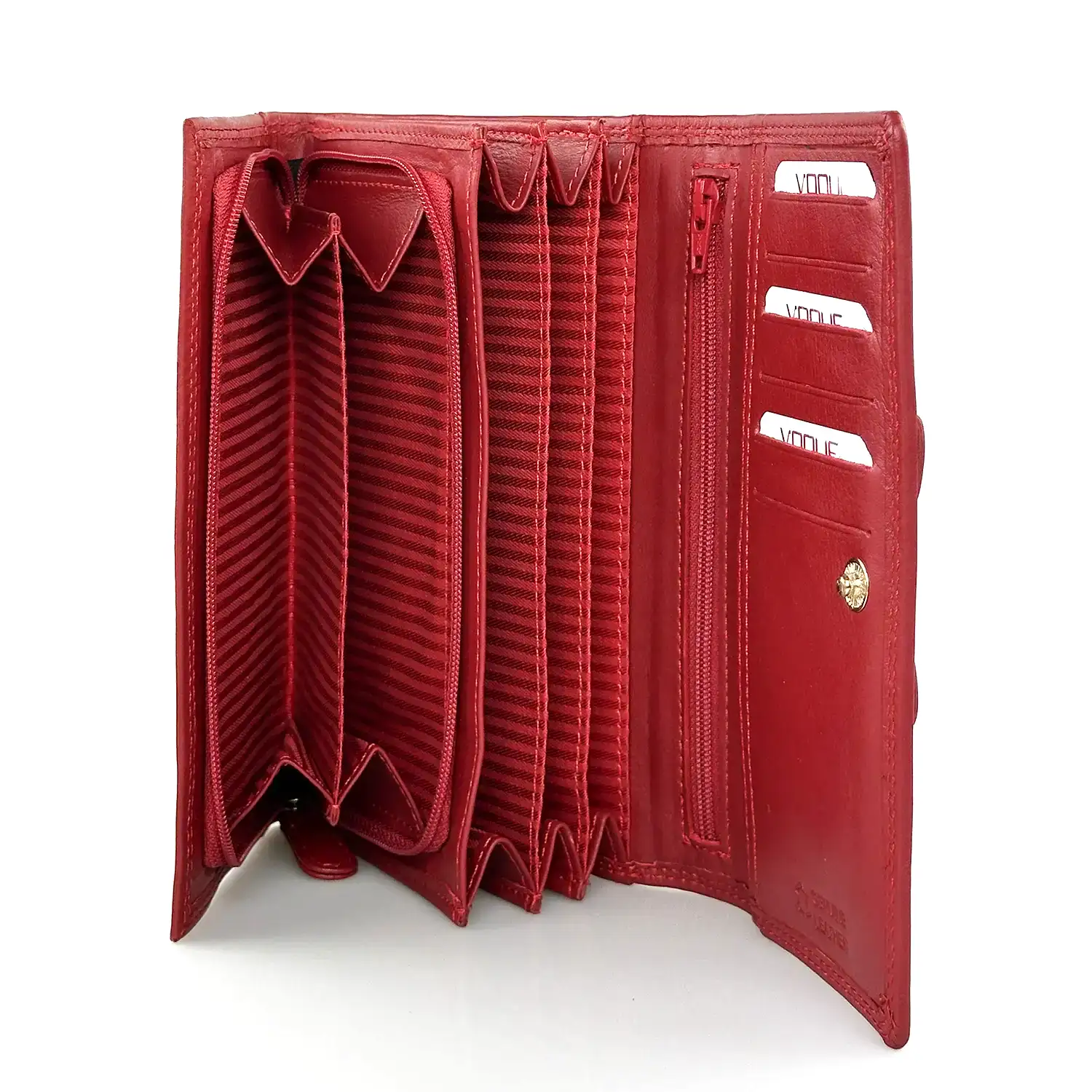 Μεγάλο γυναικείο δερμάτινο κόκκινο πορτοφόλι Vogue 008V με χρυσό λογότυπο