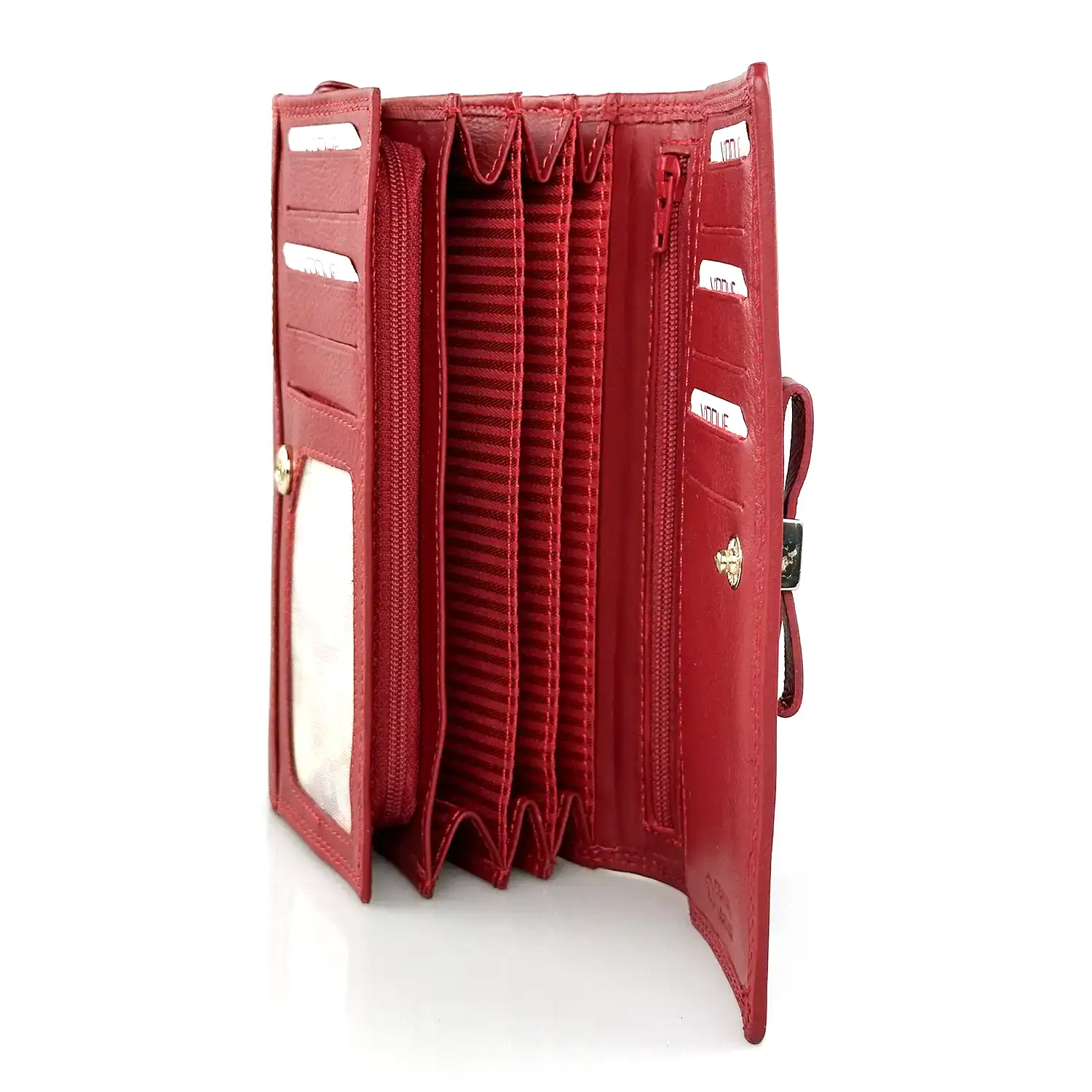 Μεγάλο γυναικείο δερμάτινο κόκκινο πορτοφόλι Vogue 008V με χρυσό λογότυπο