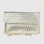 Γυναικείο τσαντάκι αμπιγιέ Verde 01-0002078 χρυσό με πλεκτό μεταλλικό σχέδιο — μπροστινή όψη