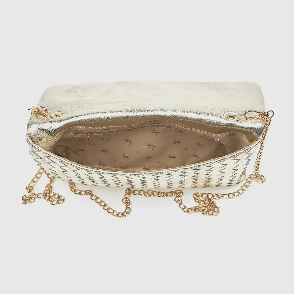 Εσωτερικό τσαντακιού αμπιγιέ Verde 01-0002078 χρυσό — branded επένδυμα με μονόγραμμα και χρυσά εξαρτήματα