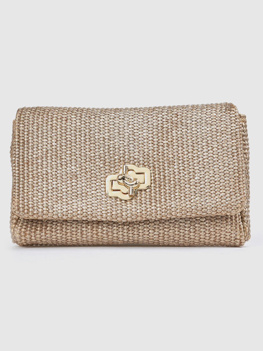 Χρυσό γυναικείο τσαντάκι αμπιγιέ Verde με πλεκτή υφή και αλυσίδα