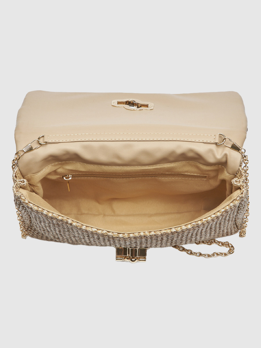 Χρυσό γυναικείο τσαντάκι αμπιγιέ Verde με πλεκτή υφή και αλυσίδα