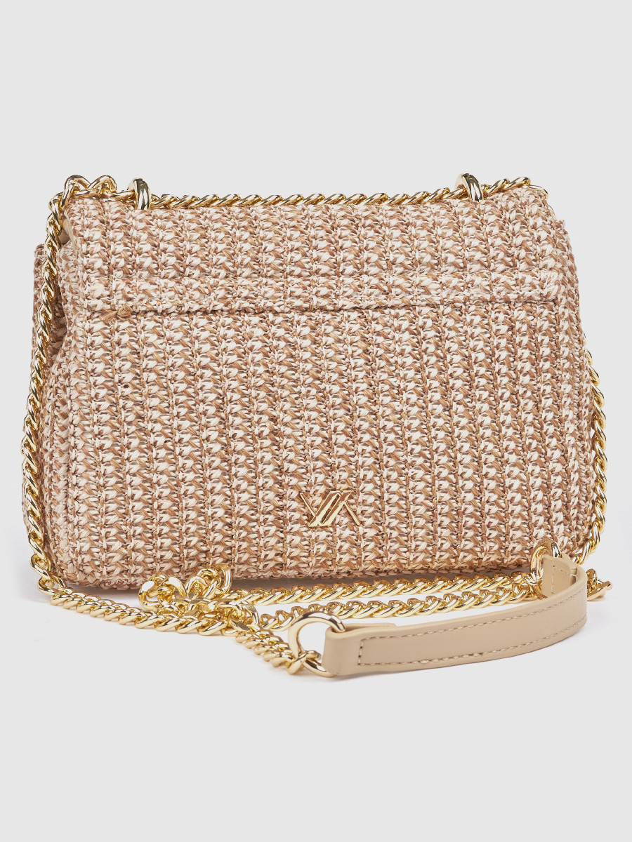 Χρυσό γυναικείο τσαντάκι αμπιγιέ Verde με πλεκτή υφή και αλυσίδα