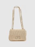 Εκρού γυναικείο τσαντάκι αμπιγιέ Verde με πλεκτή υφή και χρυσή αλυσίδα