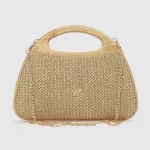 Καμηλό γυναικείο βραδινό τσαντάκι Verde με πλεκτή υφή και χρυσή αλυσίδα