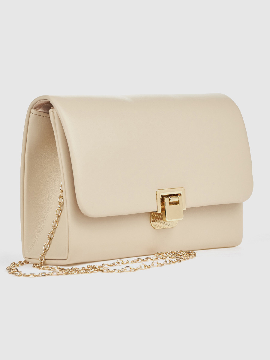 Μπεζ γυναικείο τσαντάκι αμπιγιέ Verde με χρυσό κούμπωμα και αλυσίδα