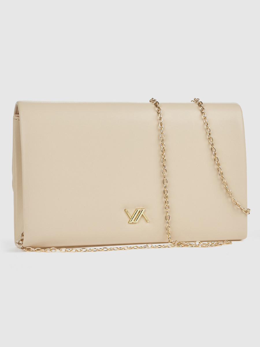 Μπεζ γυναικείο τσαντάκι αμπιγιέ Verde με χρυσό κούμπωμα και αλυσίδα