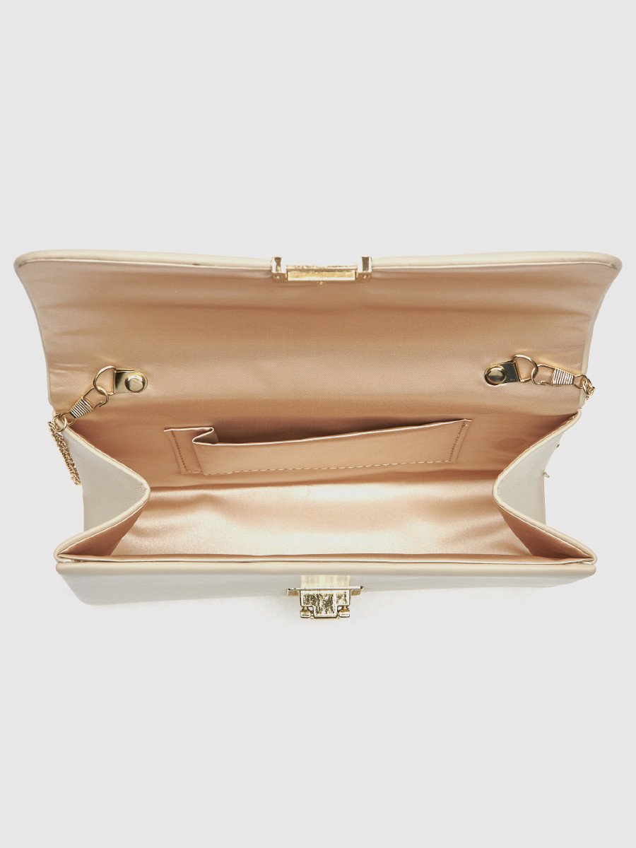 Μπεζ γυναικείο τσαντάκι αμπιγιέ Verde με χρυσό κούμπωμα και αλυσίδα