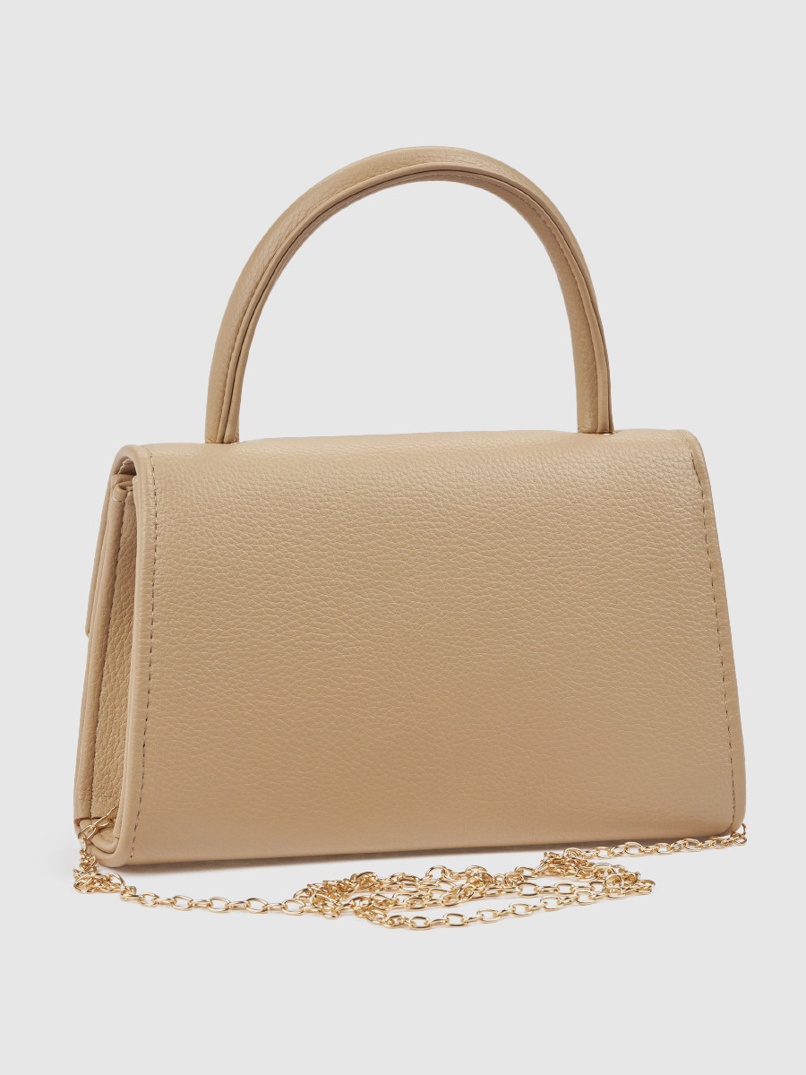 Γυναικείο τσαντάκι αμπιγιέ Verde 01-0002136 μπεζ — πίσω όψη με structured σχήμα και αποσπώμενη χρυσή αλυσίδα 54cm