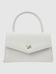 Γυναικείο τσαντάκι αμπιγιέ Verde 01-0002136 εκρού — μπροστινή όψη με envelope καπάκι, χρυσό λογότυπο Verde και κυλινδρική top handle