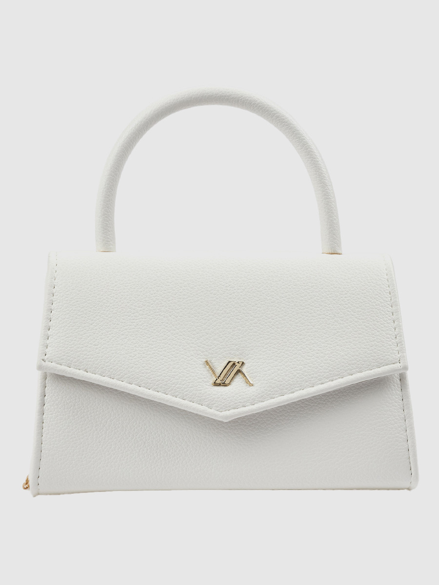 Γυναικείο τσαντάκι αμπιγιέ Verde 01-0002136 εκρού — μπροστινή όψη με envelope καπάκι, χρυσό λογότυπο Verde και κυλινδρική top handle