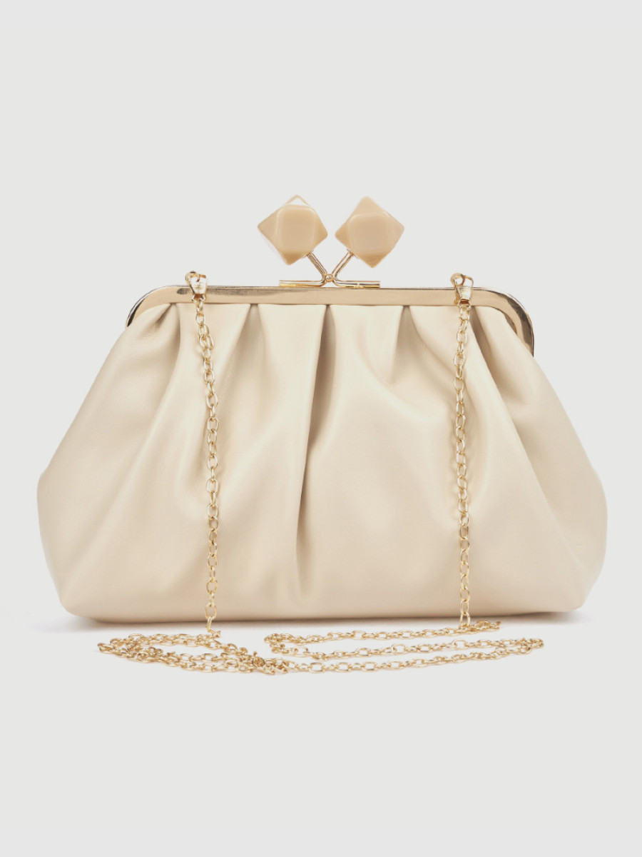 Γυναικείο τσαντάκι αμπιγιέ Verde εκρού με χρυσή αλυσίδα