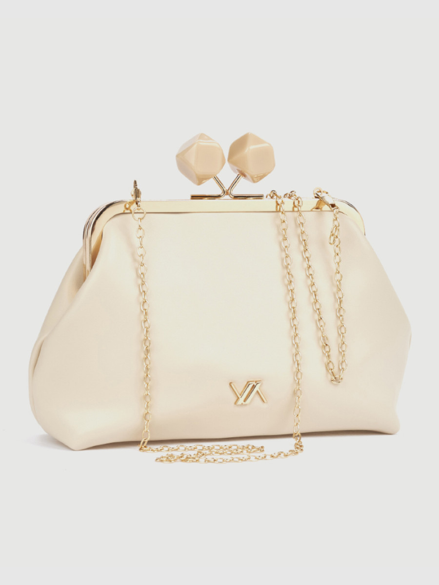 Γυναικείο τσαντάκι αμπιγιέ Verde εκρού με χρυσή αλυσίδα