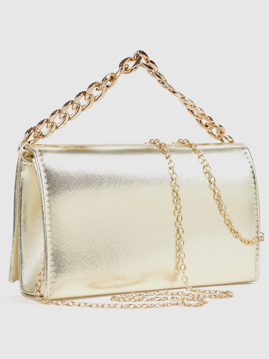 Γυναικείο τσαντάκι αμπιγιέ Verde χρυσό με αλυσίδα και λαβή