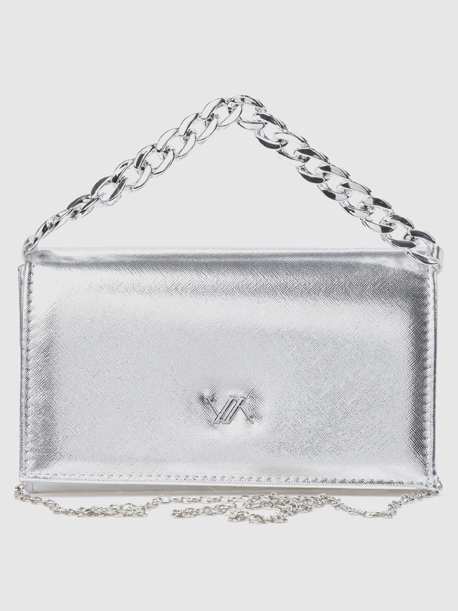 Γυναικείο τσαντάκι αμπιγιέ Verde ασημί με αλυσίδα και λαβή