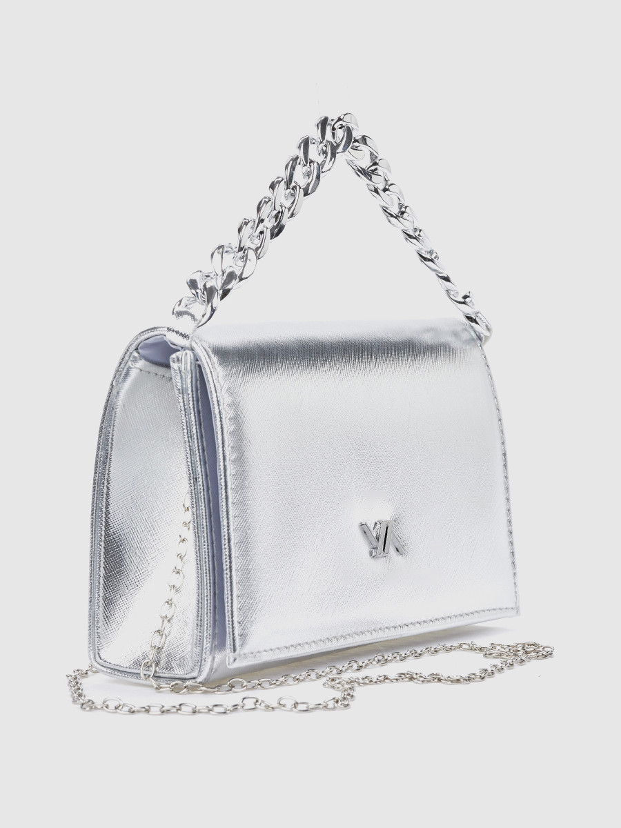Γυναικείο τσαντάκι αμπιγιέ Verde ασημί με αλυσίδα και λαβή