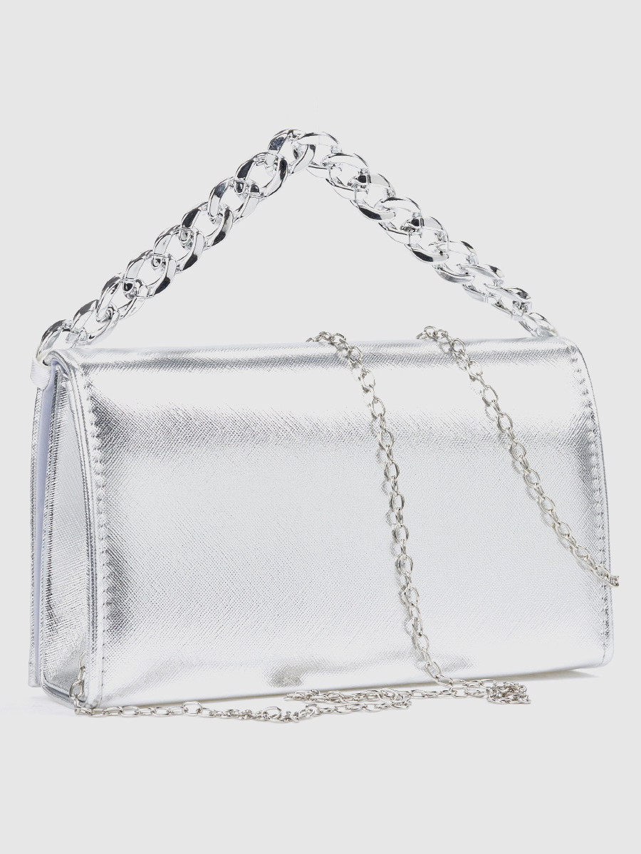 Γυναικείο τσαντάκι αμπιγιέ Verde ασημί με αλυσίδα και λαβή