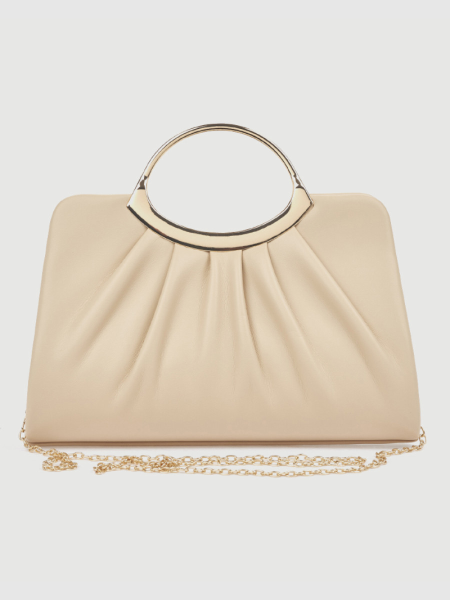 Γυναικείο τσαντάκι αμπιγιέ Verde μπεζ με μεταλλική λαβή