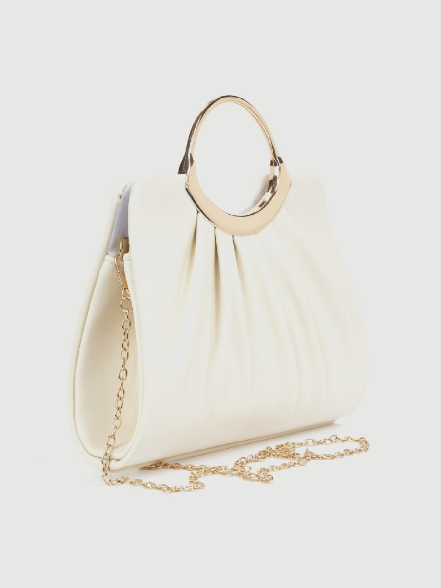 Γυναικείο τσαντάκι αμπιγιέ Verde εκρού με μεταλλική λαβή