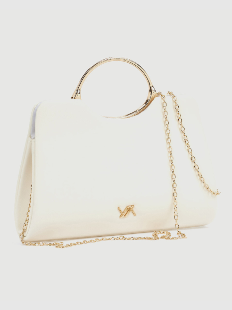 Γυναικείο τσαντάκι αμπιγιέ Verde εκρού με μεταλλική λαβή