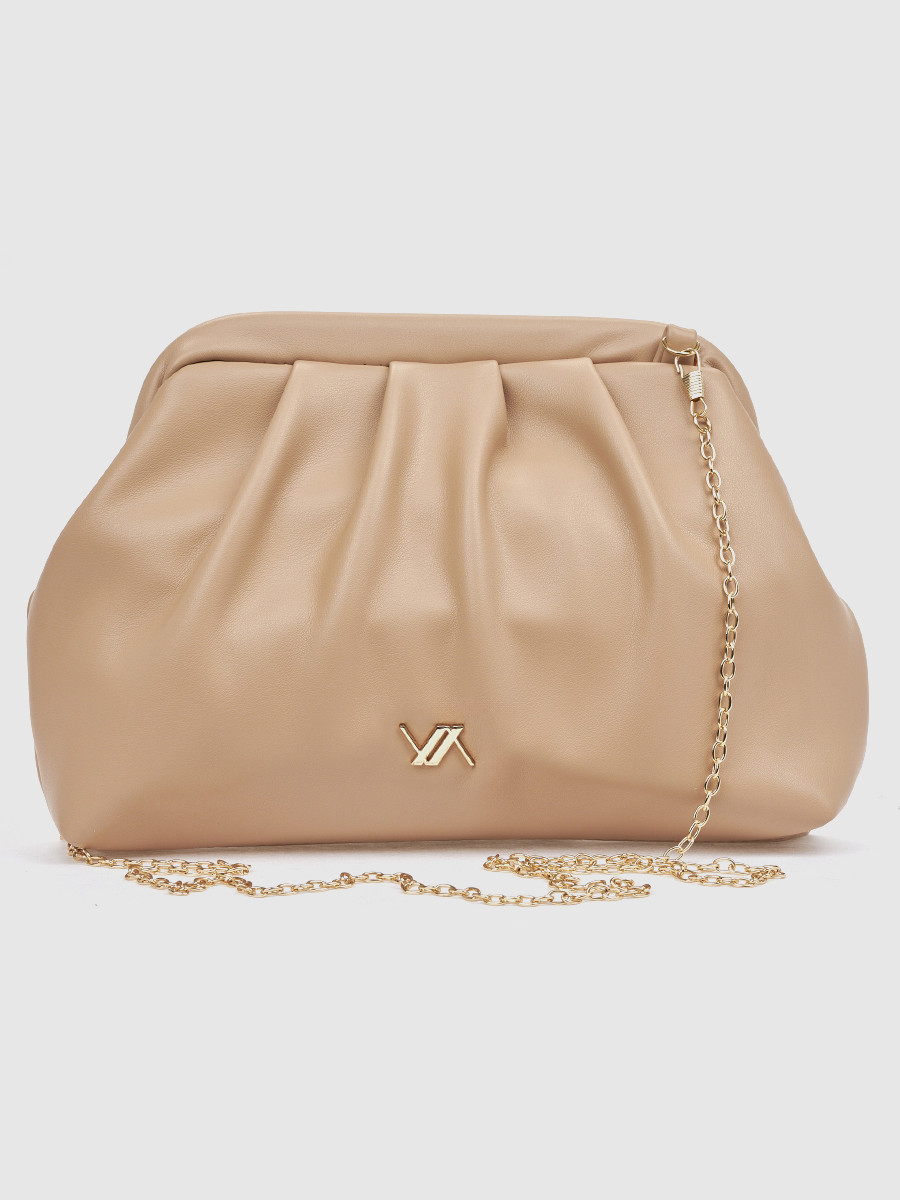 Γυναικείο τσαντάκι αμπιγιέ Verde μπεζ με αλυσίδα ώμου