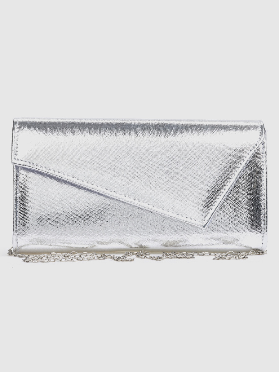 Γυναικείο τσαντάκι αμπιγιέ Verde ασημί με αλυσίδα ώμου
