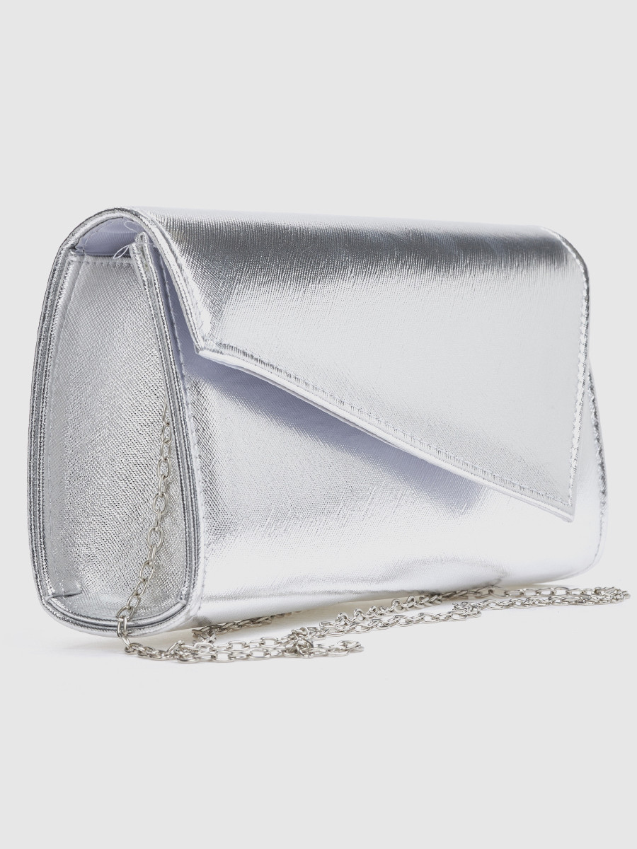 Γυναικείο τσαντάκι αμπιγιέ Verde ασημί με αλυσίδα ώμου