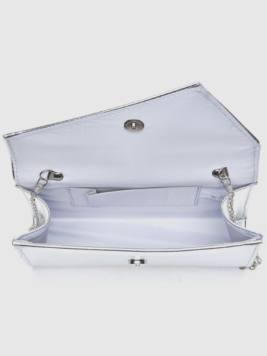 Γυναικείο τσαντάκι αμπιγιέ Verde ασημί με αλυσίδα ώμου