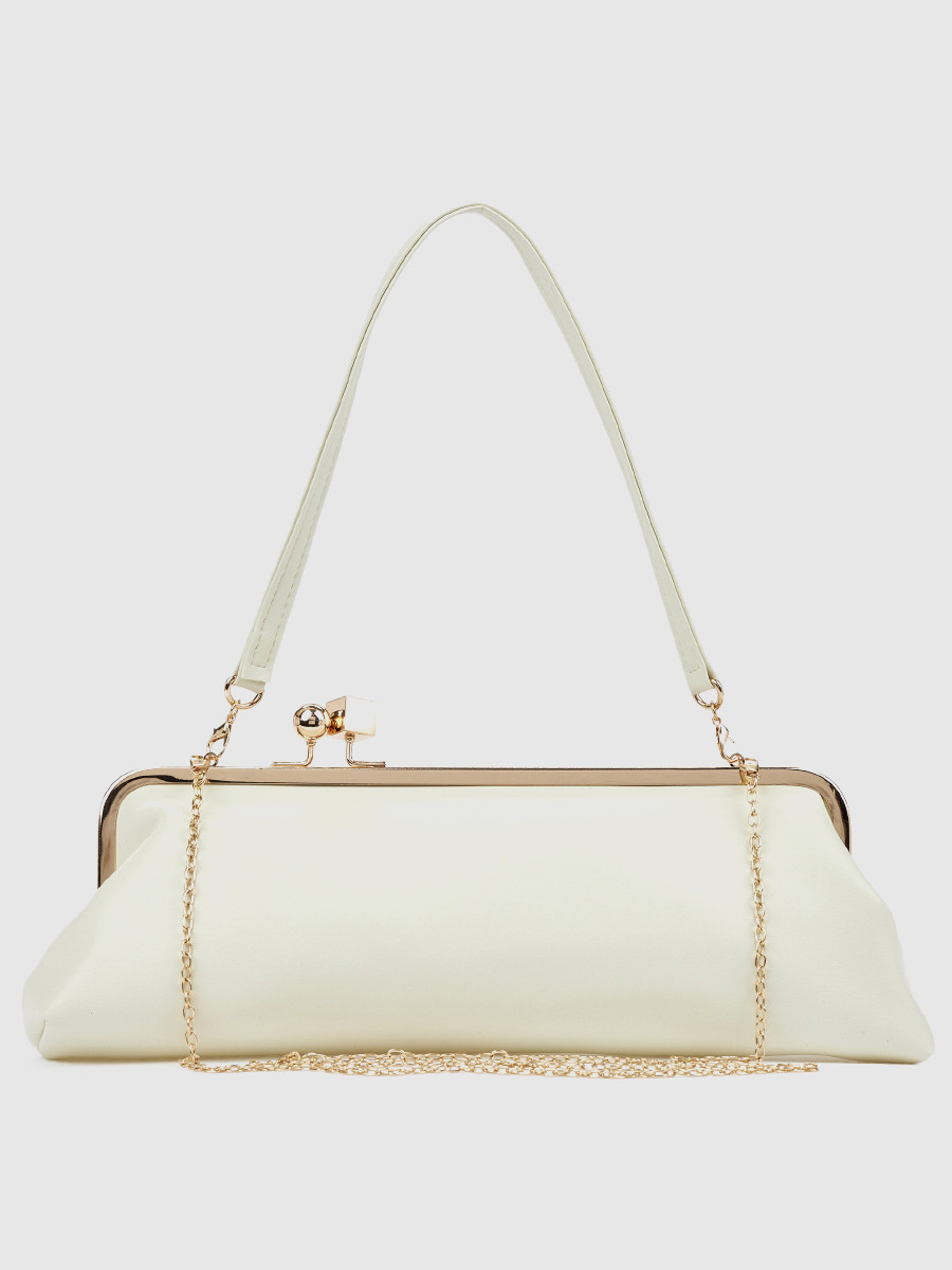 Γυναικείο τσαντάκι αμπιγιέ Verde εκρού με μεταλλικό πλαίσιο