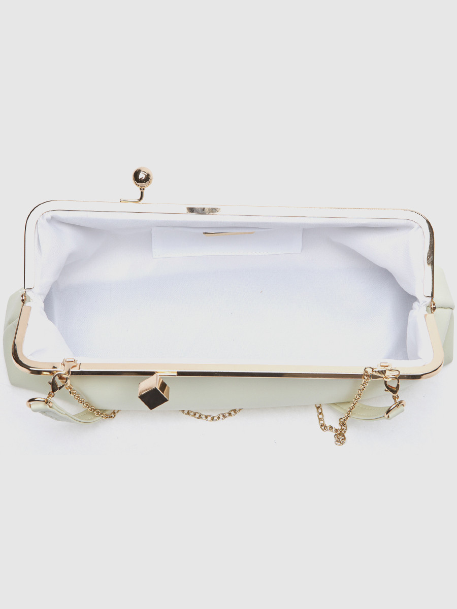 Γυναικείο τσαντάκι αμπιγιέ Verde εκρού με μεταλλικό πλαίσιο