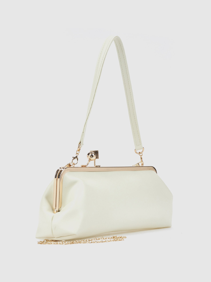 Γυναικείο τσαντάκι αμπιγιέ Verde εκρού με μεταλλικό πλαίσιο