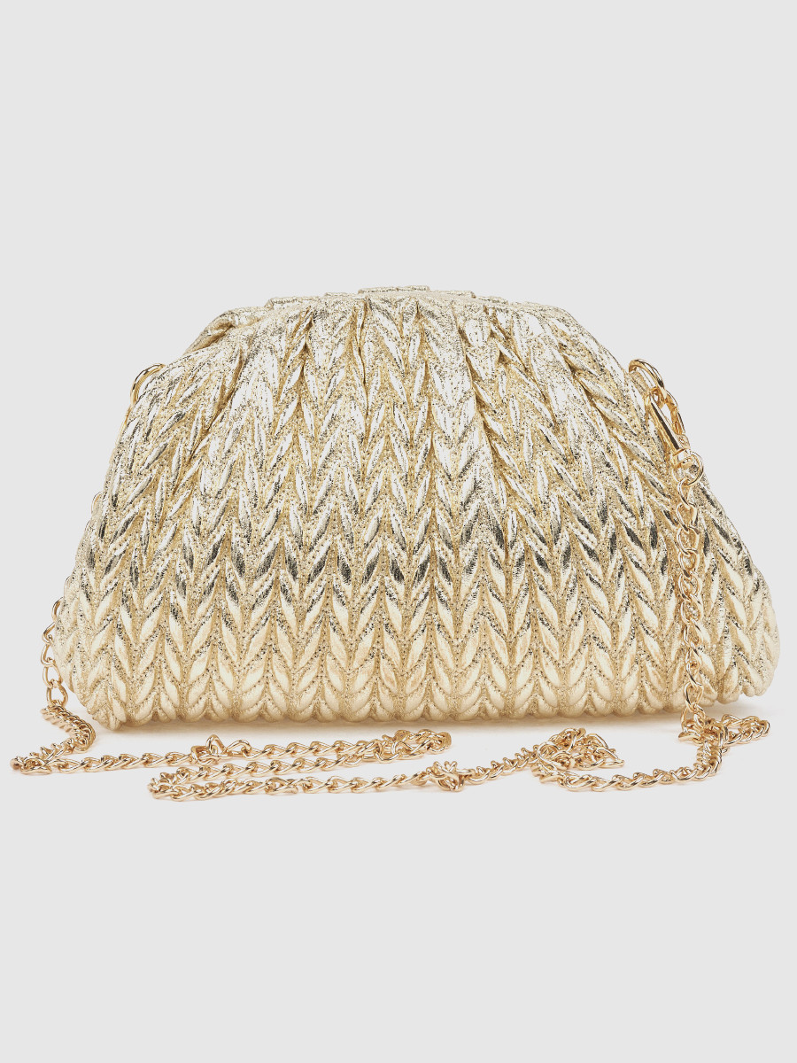 Γυναικείο τσαντάκι αμπιγιέ Verde χρυσό με ανάγλυφη υφή