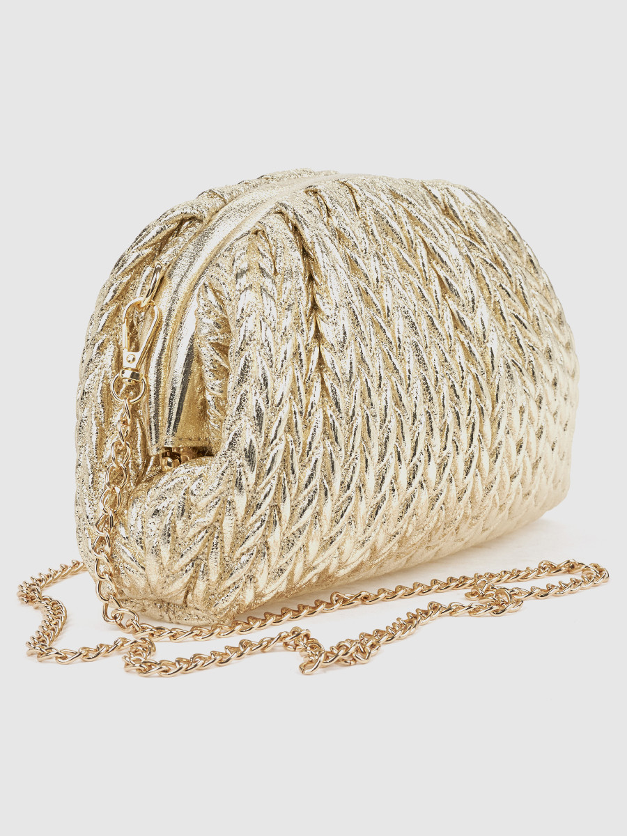 Γυναικείο τσαντάκι αμπιγιέ Verde χρυσό με ανάγλυφη υφή