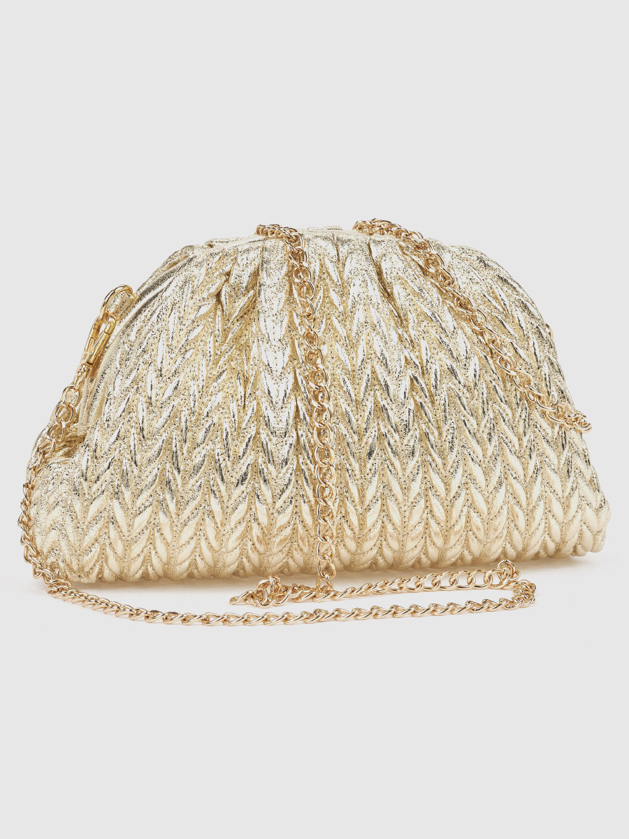 Γυναικείο τσαντάκι αμπιγιέ Verde χρυσό με ανάγλυφη υφή