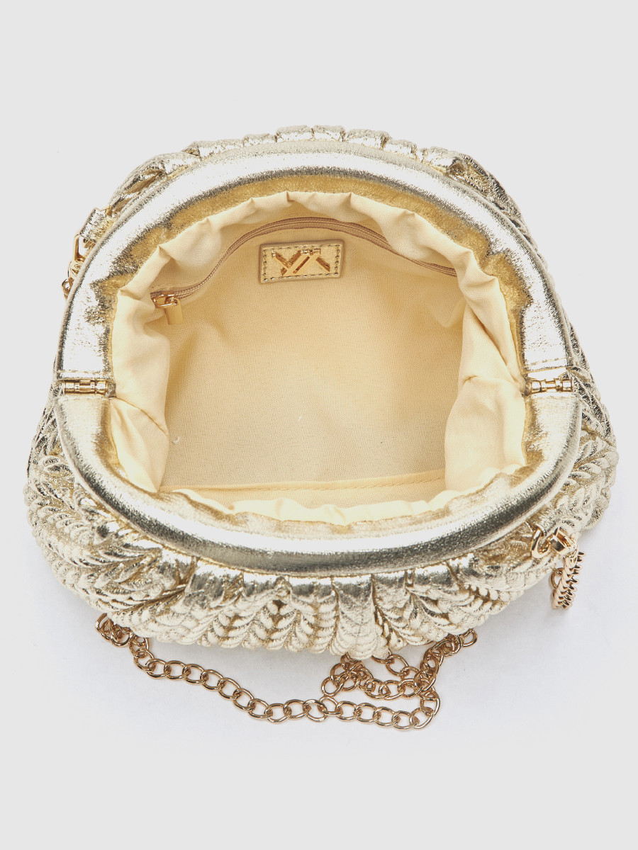 Γυναικείο τσαντάκι αμπιγιέ Verde χρυσό με ανάγλυφη υφή