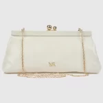 Γυναικείο τσαντάκι αμπιγιέ Verde 01-0002164 εκρού με χρυσό kiss-lock κούμπωμα, μπροστινή όψη