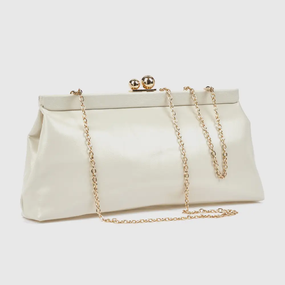 Τσαντάκι αμπιγιέ Verde εκρού με αποσπώμενη χρυσή αλυσίδα — διαγώνια όψη