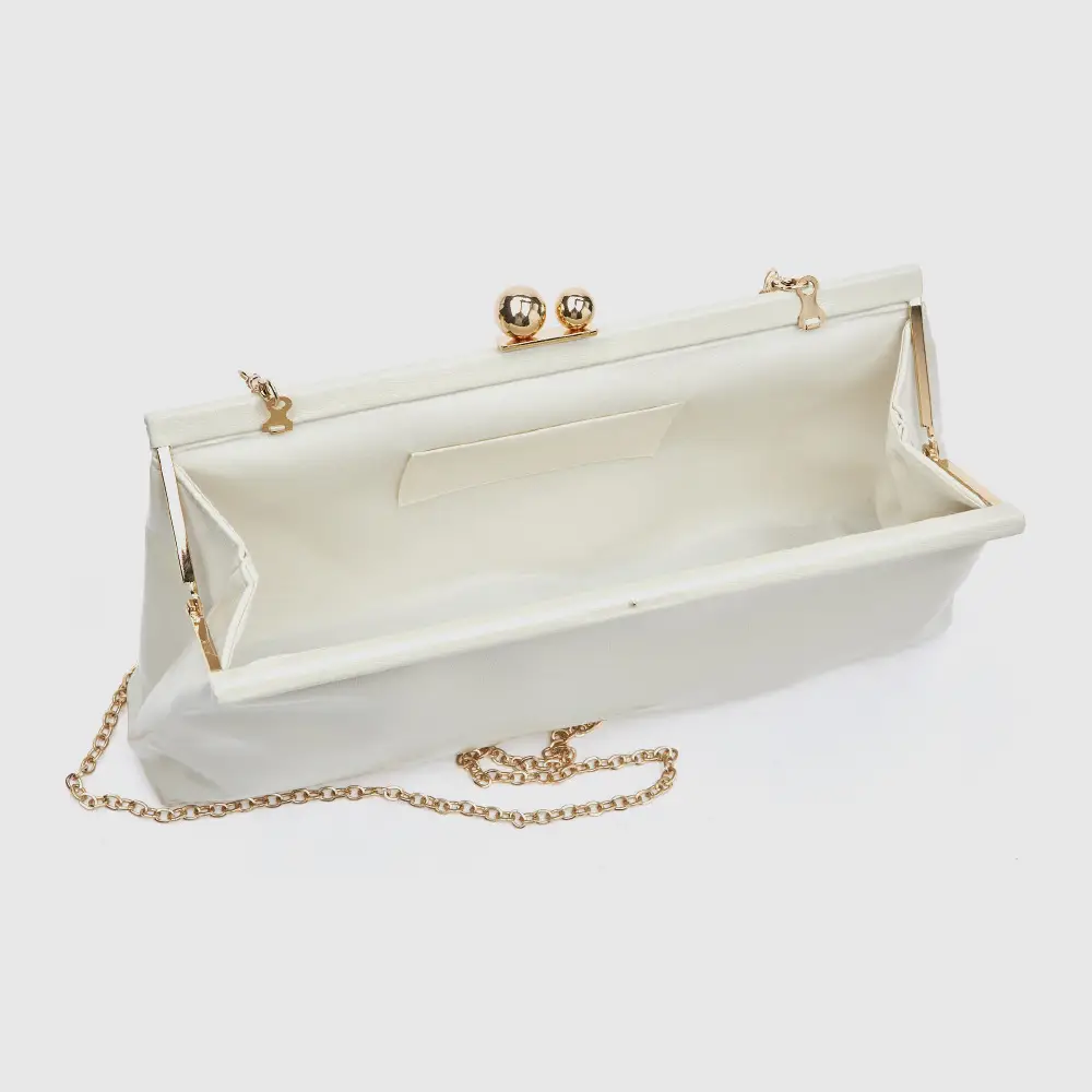 Εσωτερικό γυναικείου τσαντακιού αμπιγιέ Verde 01-0002164 εκρού — λευκό επένδυμα και ανοιχτό kiss-lock πλαίσιο