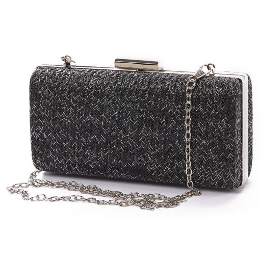 Verde ψάθινο Βραδινό τσαντάκι clutch 01-1120-Μαύρο