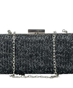 Verde ψάθινο Βραδινό τσαντάκι clutch 01-1120-Μαύρο