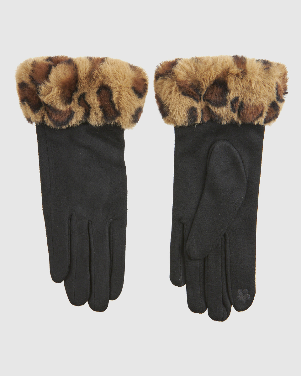 Γυναικεία Γάντια Verde 02-0000809 Μαύρο με animal print