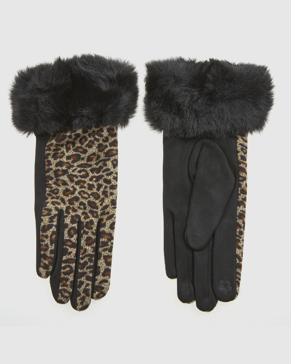 Γυναικεία Γάντια Verde 02-0000809 Καφέ με μπεζ animal print