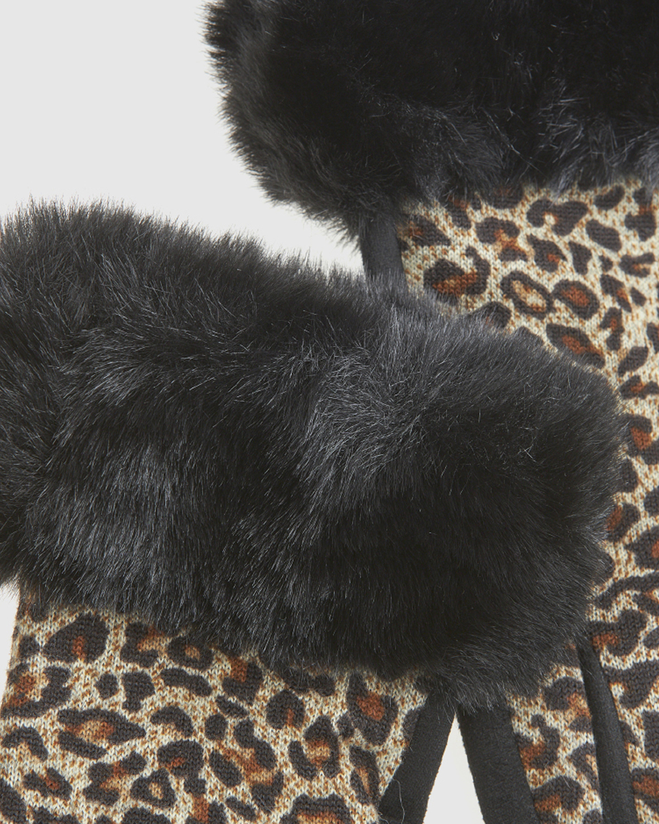 Γυναικεία Γάντια Verde 02-0000809 Καφέ με μπεζ animal print