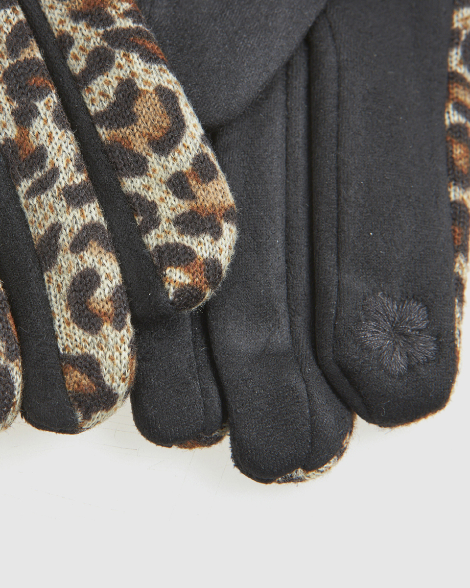 Γυναικεία Γάντια Verde 02-0000809 Καφέ με μπεζ animal print