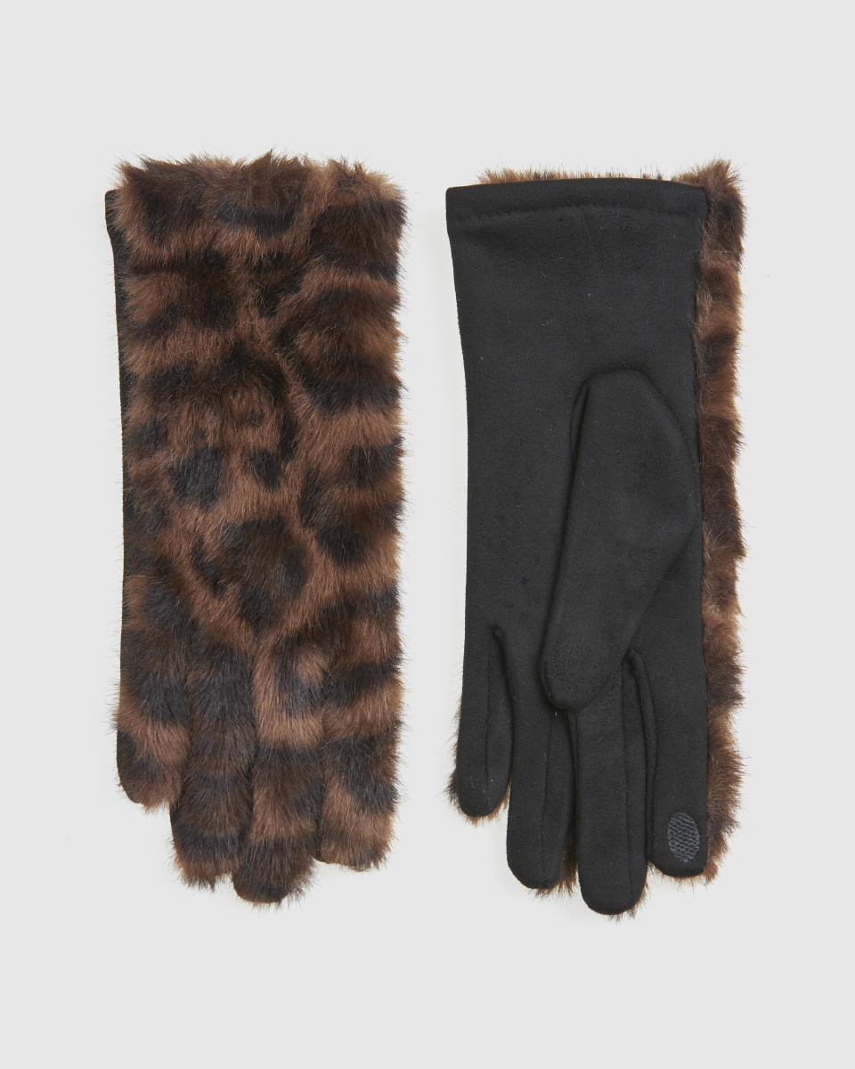 Γυναικεία Γάντια Verde 02-0000823 Καφέ με λεοπάρ μοτίβο