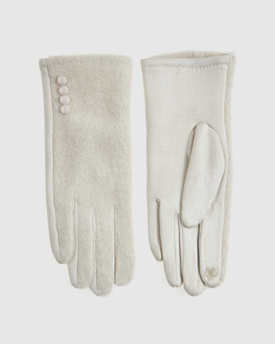 Γυναικεία Γάντια Verde 02-0000796 Εκρού με διακοσμητικά κουμπιά
