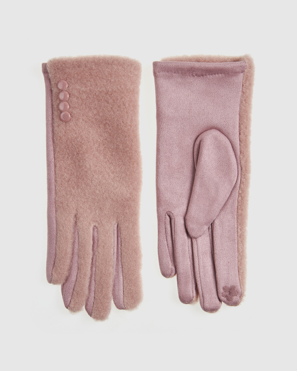 Γυναικεία Γάντια Verde 02-0000796 Ροζ με διακοσμητικά κουμπιά