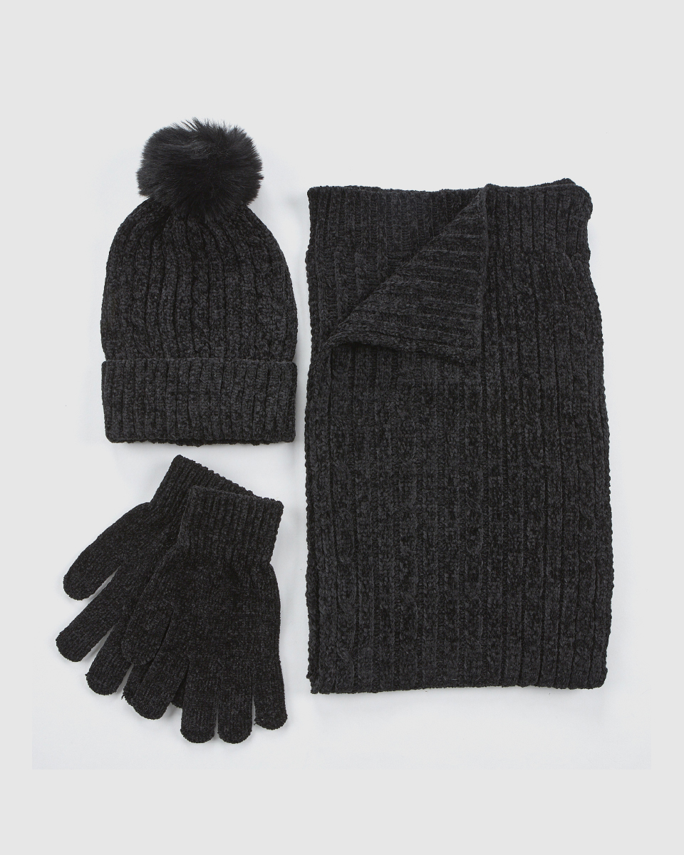 Γυναικείο σετ κασκόλ σκουφός γάντια Verde 06-0001287 μαύρο