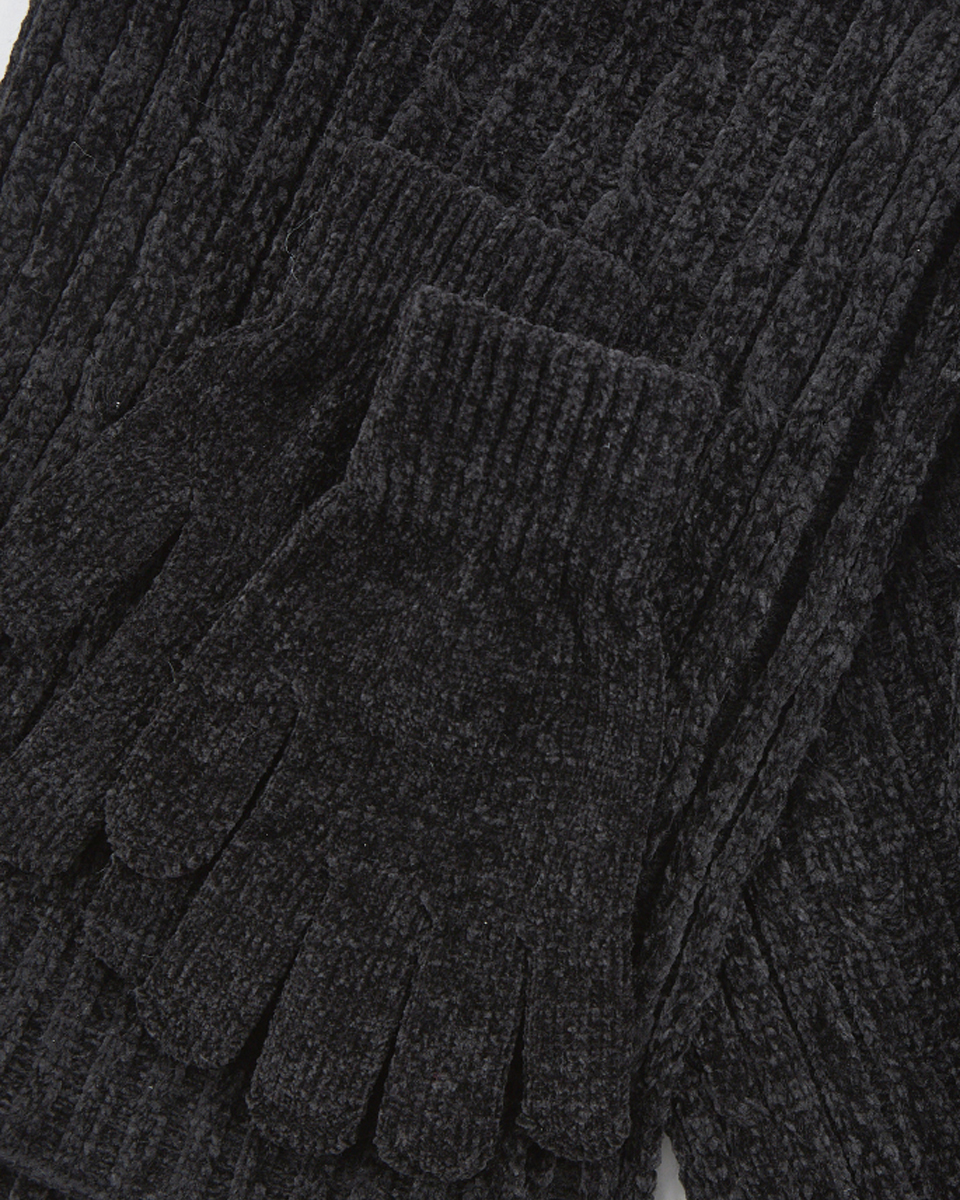 Γυναικείο σετ κασκόλ σκουφός γάντια Verde 06-0001287 μαύρο